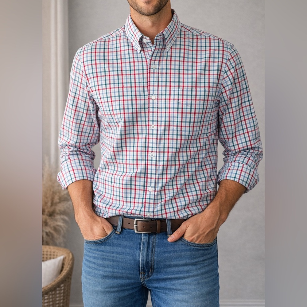 Southern Proper Plaid Button Down Shirt Size Large Red Blue White